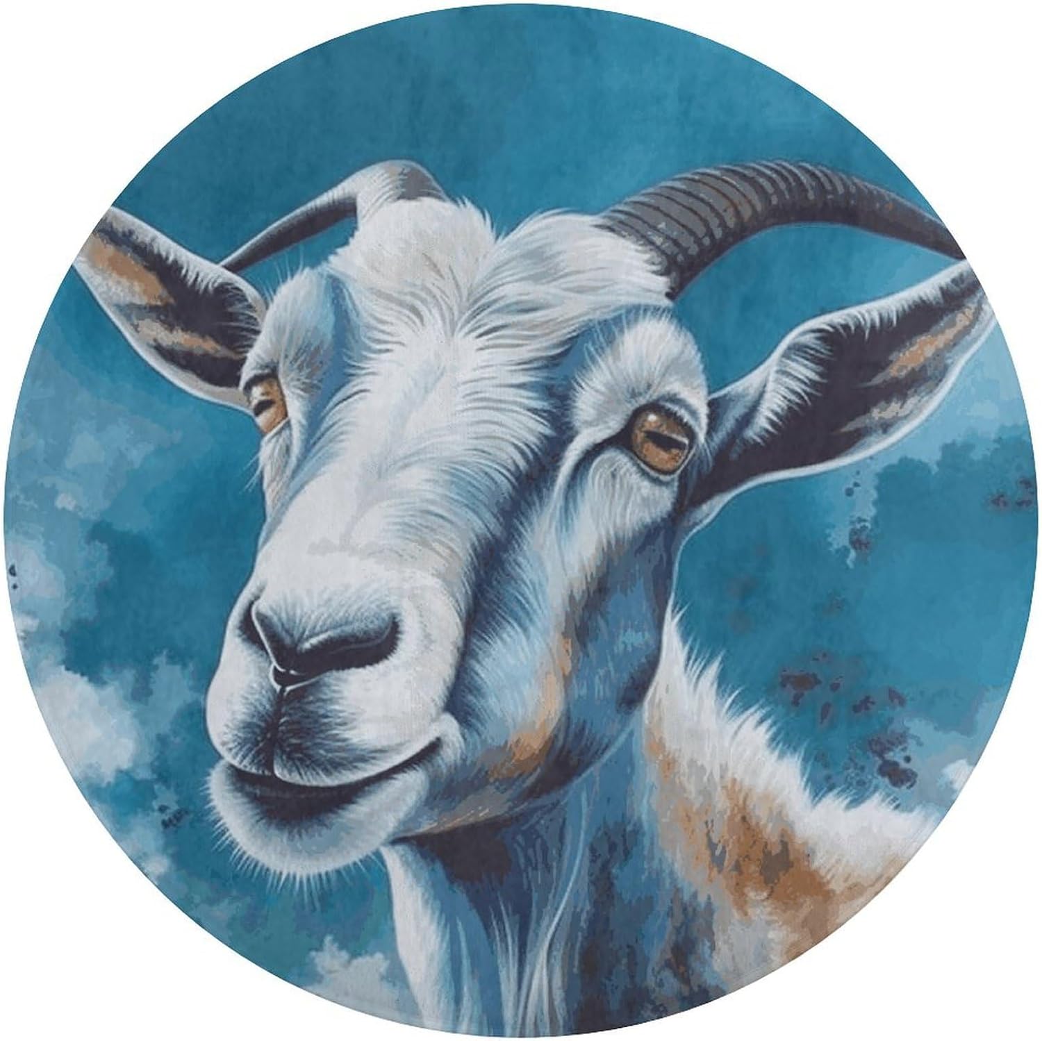 Blue Goat Print Coral Velvet Round Floor Mat Non-Slip Bath Rug Floor Covering for Bathroom Vanity Guest Suite & Vacation Home