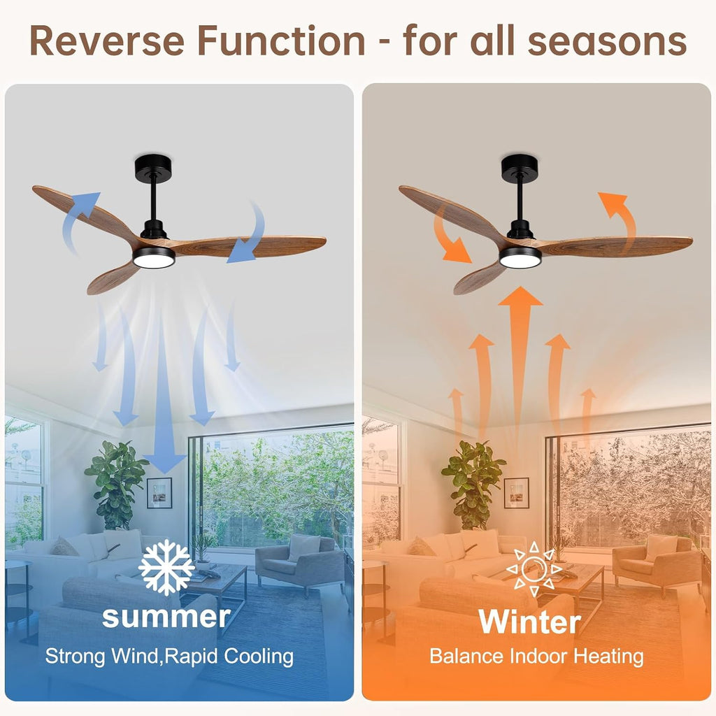 Ovlaim 52 Inch Wood Ceiling Fan with Light Remote Control, Quiet DC Motor, 3 Blades Indoor Ceiling Fan for Bedroom Living Room, ETL Listed