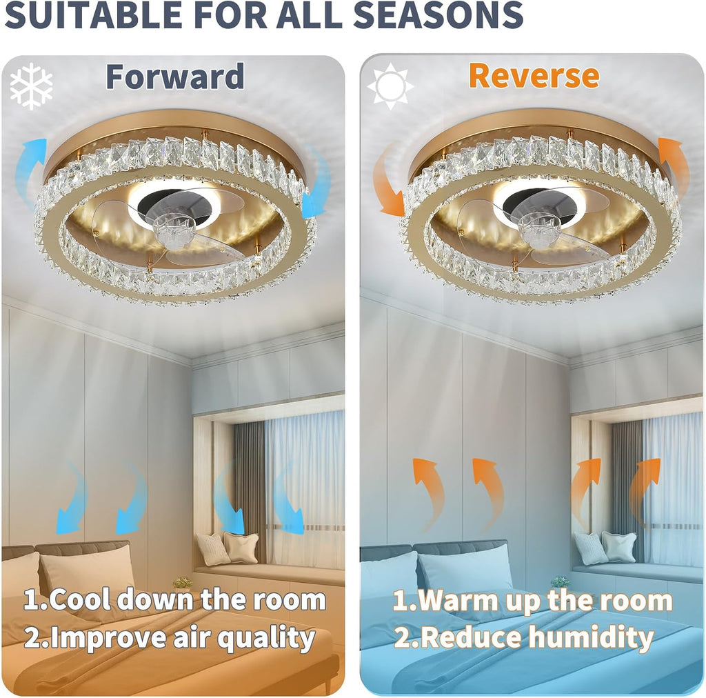 FRIXCHUR Ceiling Fan with Light Low Profile Ceiling Fans with Remote Control Flush Mount Ceiling Fan 3 Color 6 Speed LED Fan Light for Bedroom Living Room Kitchen Dinning Room (Gold)