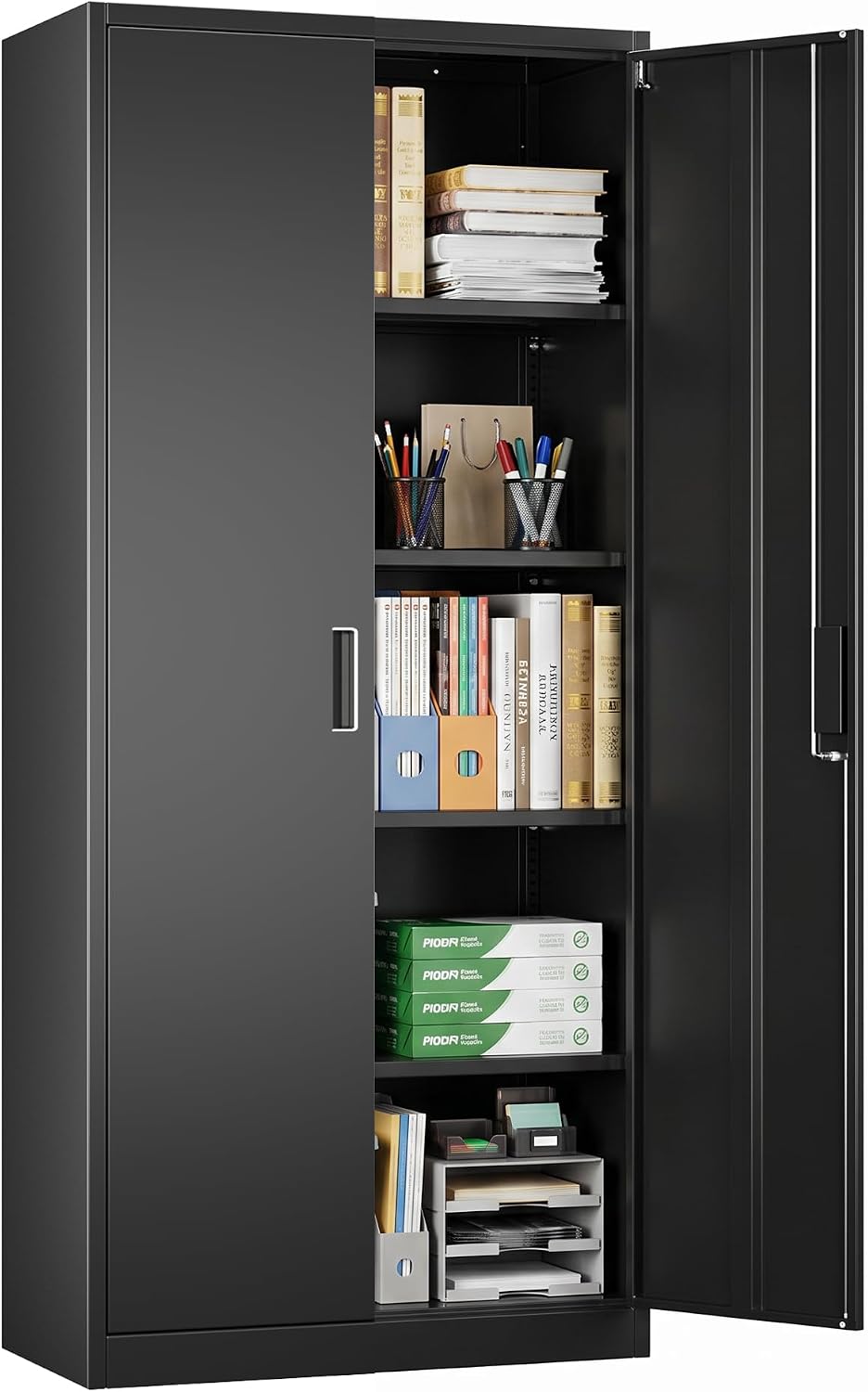 SUXXAN Metal Storage Cabinet with Doors and Shelves, 71' H Locking Steel Garage Cabinet for Home Office Studio Pantry,Tall Tool File Cabinet Black, Assembly Require