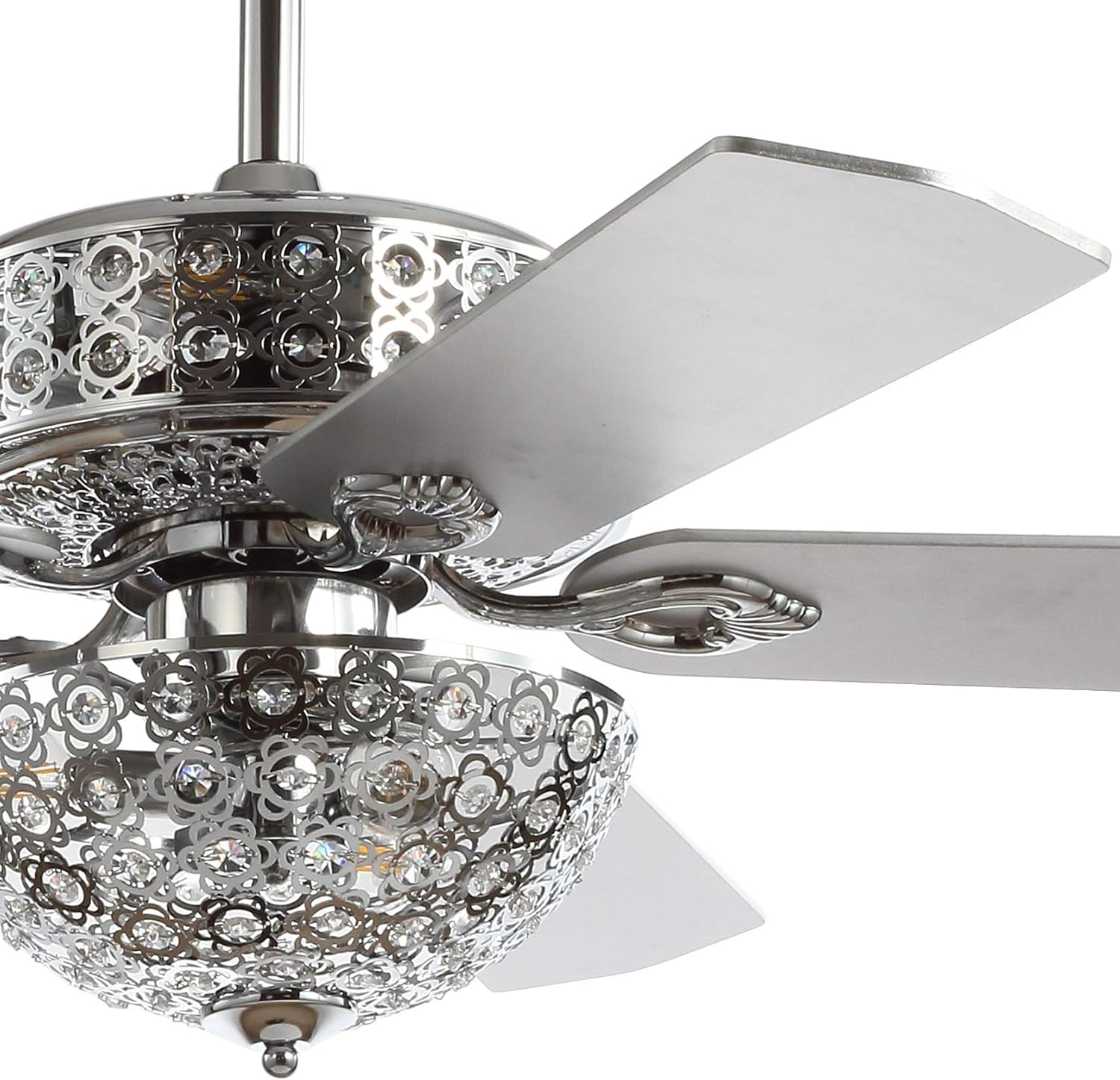 JONATHAN Y 52' Chrome 6-Light Iron and Wood Ceiling Fan, Modern Glam Filigree Dome, 5 Reversible Silver/White Blades, Remote Control, ETL Listed, LED Bulbs Included JYL9602A