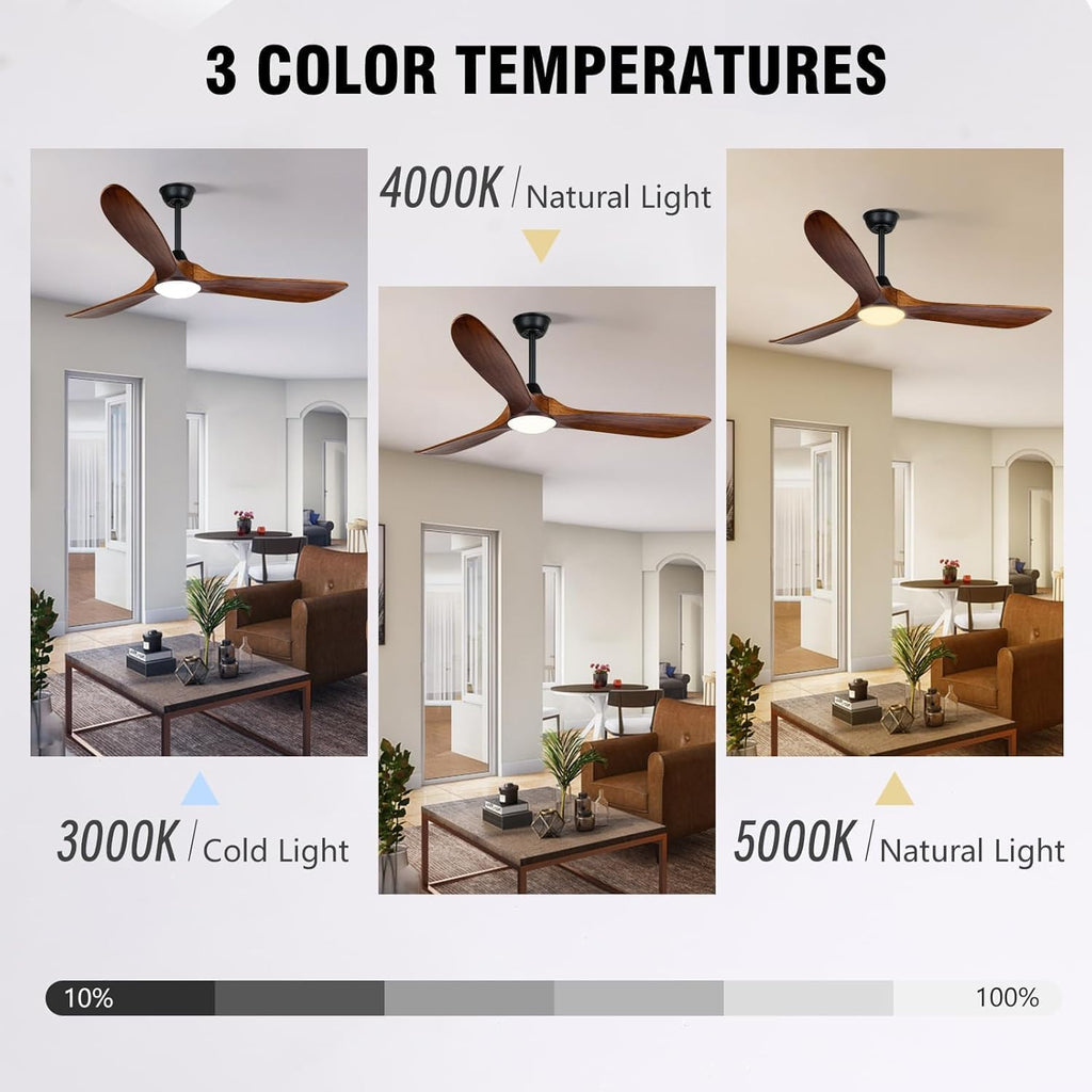 60 Inch Wood Ceiling Fan with Light and Remote, Rustic Farmhouse Ceiling Fan with Reversible DC Motor, Damp Rated Outdoor Ceiling Fans for Patios Porch Commercial, 3 Down Rods