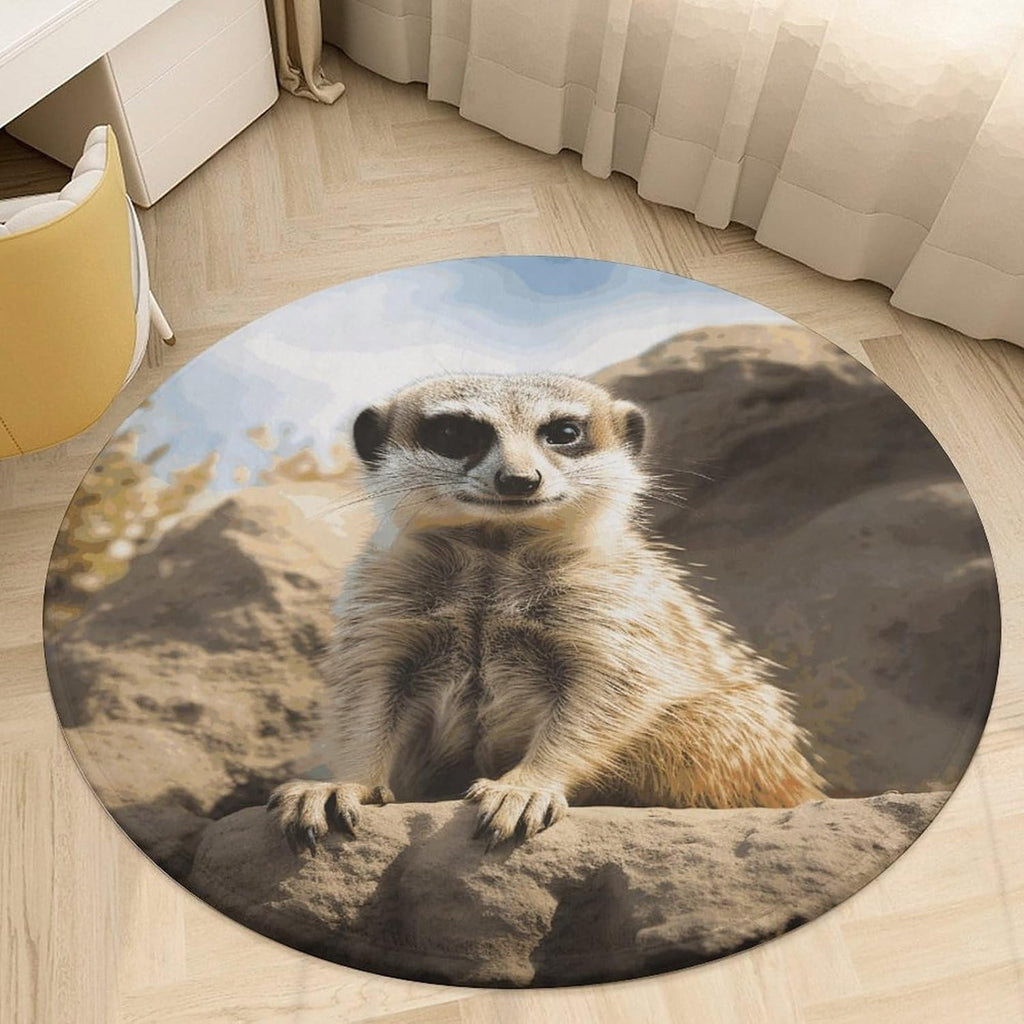 Meerkat Animal Coral Velvet Round Floor Mat Non-Slip Bath Rug Floor Covering for Bathroom Vanity Guest Suite & Vacation Home
