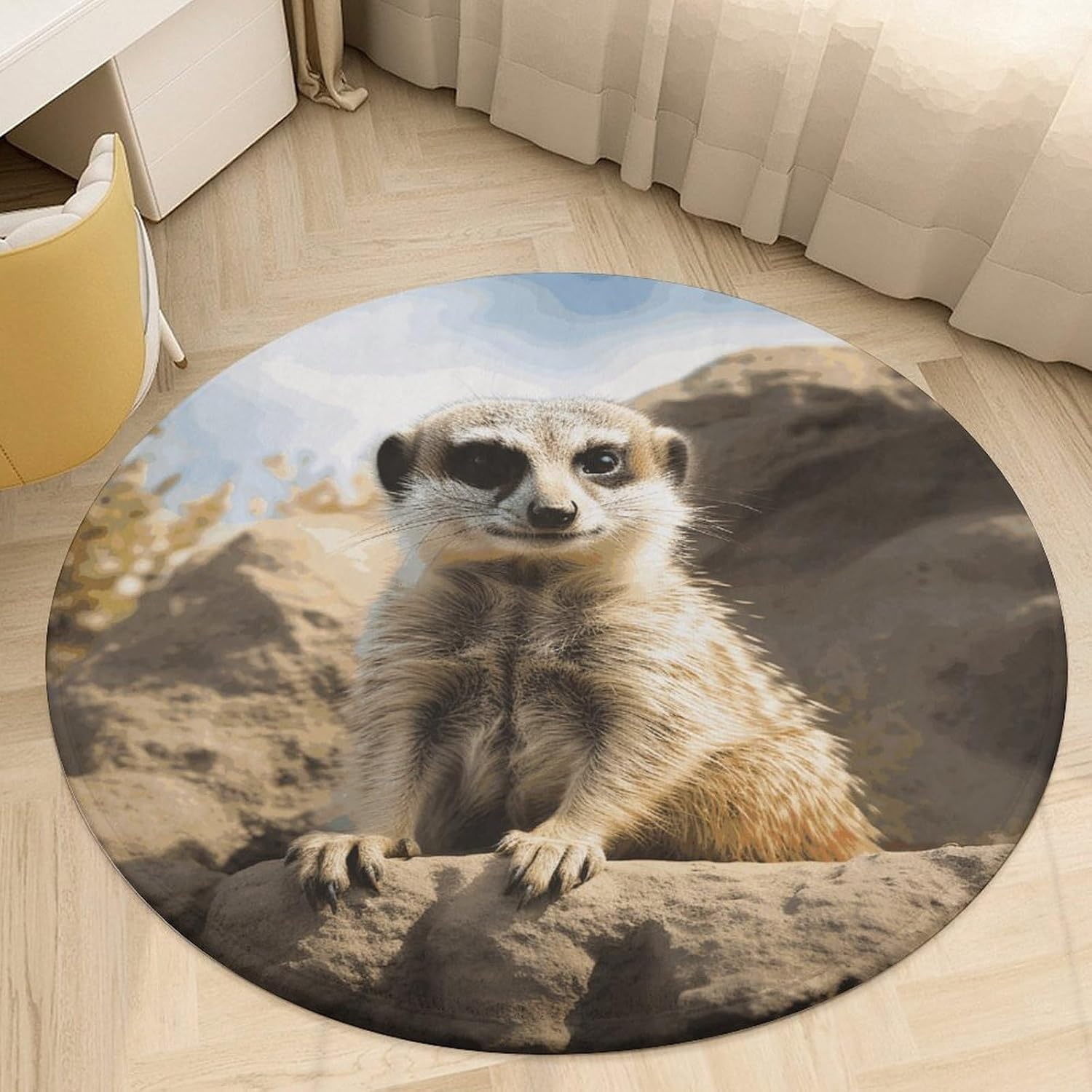 Meerkat Animal Coral Velvet Round Floor Mat Non-Slip Bath Rug Floor Covering for Bathroom Vanity Guest Suite & Vacation Home