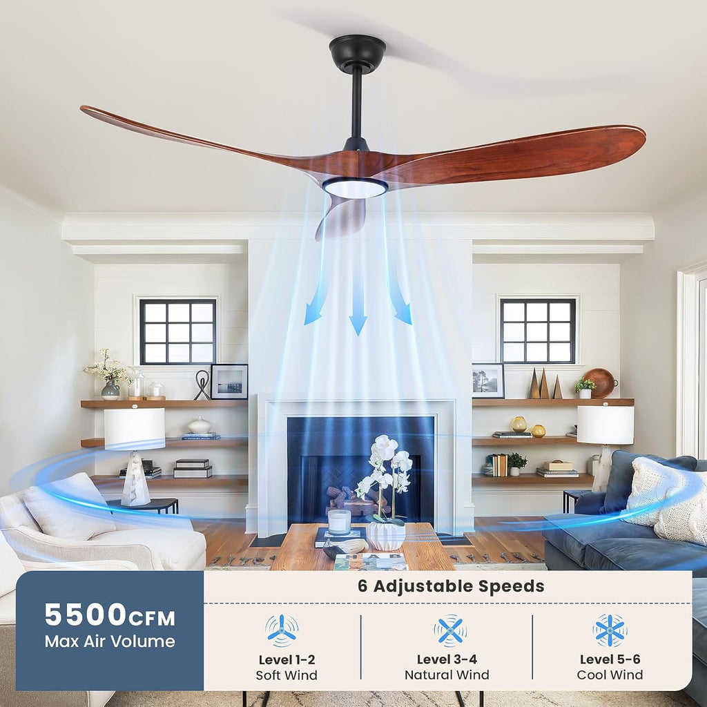 heimo 52 Inch Ceiling Fan with Light and Remote,Wood Outdoor Ceiling Fans with Lights Dimmable for Bedroom Living Room Patios Kitchen Modern 3 Blade Propeller Indoor Fan (Walnut)