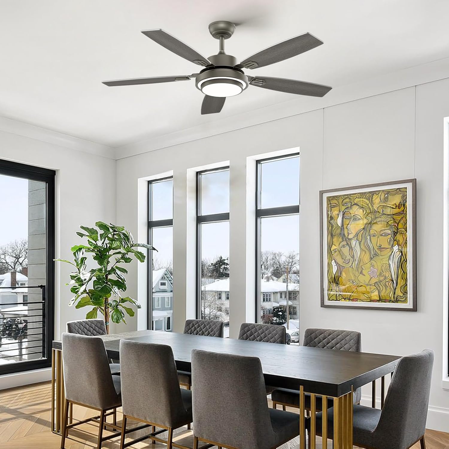 52 Inch Ceiling Fans with Lights and Remote Control, Ceiling Fan for Bedroom Living Room and Patio, Medium Grey Ceiling Fan for Indoor and Outdoor