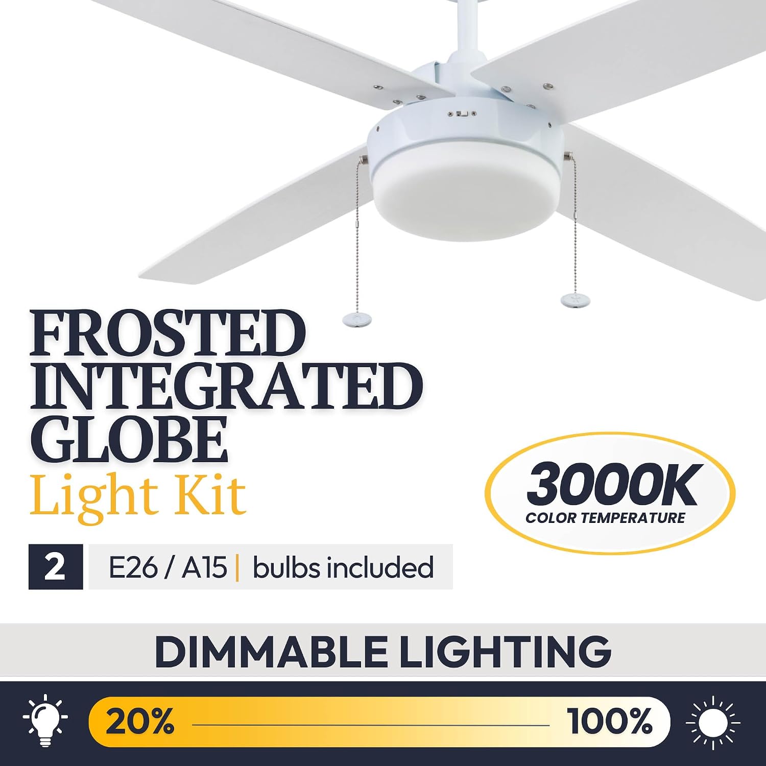 Prominence Home Memphis, 52 Inch Contemporary Indoor LED Ceiling Fan with Light, Pull Chain, Dual Mounting Options, 4 Dual Finish Blades, Reversible Motor - 51651-01 (Bright White)