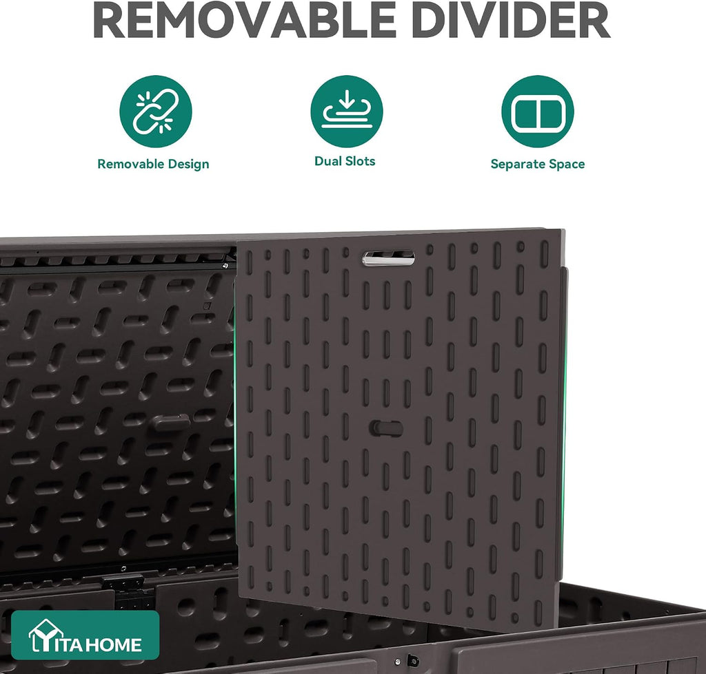 YITAHOME 220 Gallon Double-Wall Deck Box with Divider & Side Handles, Outdoor Large Storage for Patio Furniture Cushions, Garden Pool Accessories, Water Resistant & Lockable
