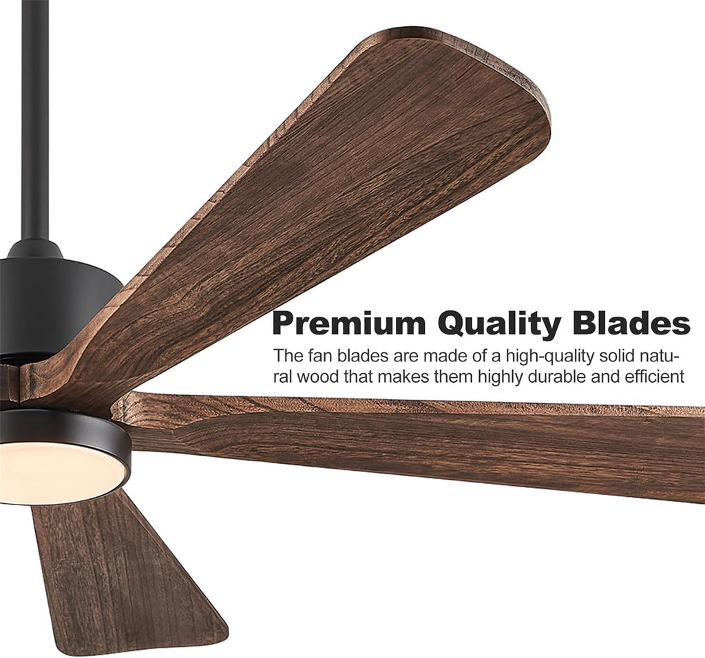 52 Inch Ceiling Fan with Lights, 5 Blade Ceiling Fan with Remote Control, 5 Reversible Solid Wood Blades, 6-Speed Outdoor Fan for Patios Porch Living Room,Dark Brown