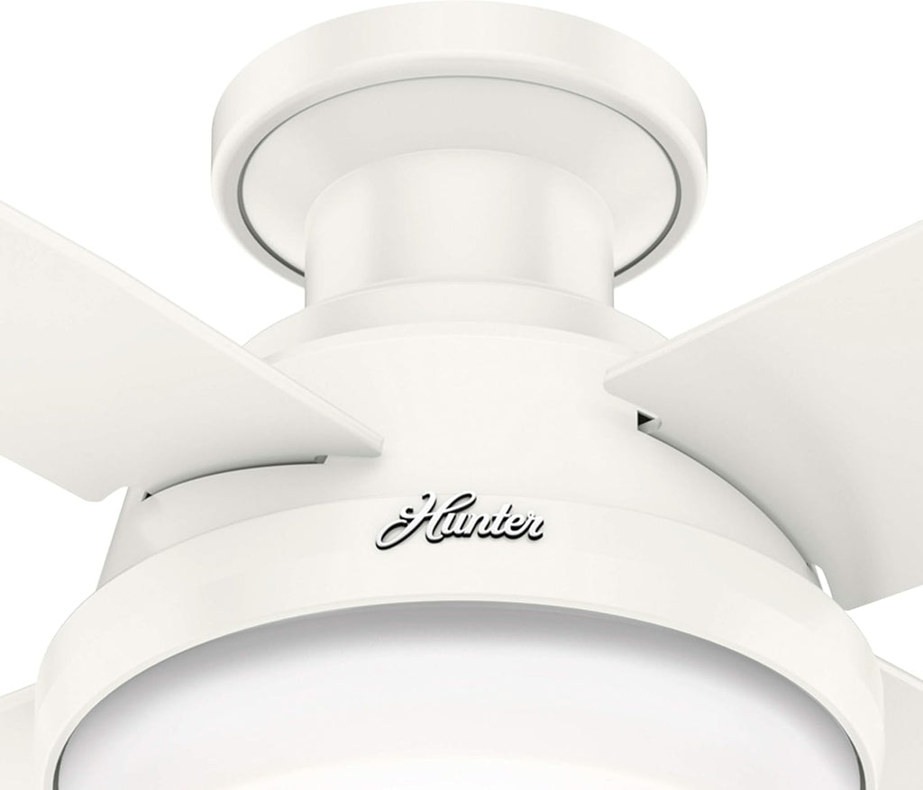 Hunter Fan 44 inch Low Profile Fresh White Indoor/Outdoor Ceiling Fan with Light Kit and Remote Control (Renewed)