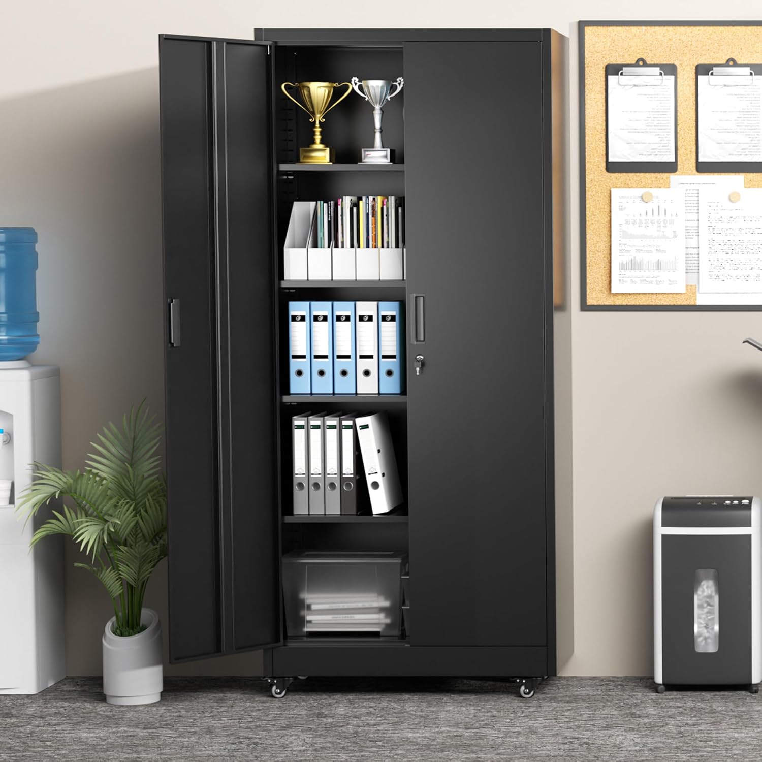 Greenvelly 73' Rolling Storage Cabinet,Black Metal Garage Cabinet with Locking Doors and 4 Adjustable Shelves for Home,Kitchen,Office,Warehouse(32' W x 16' D,Wheels)