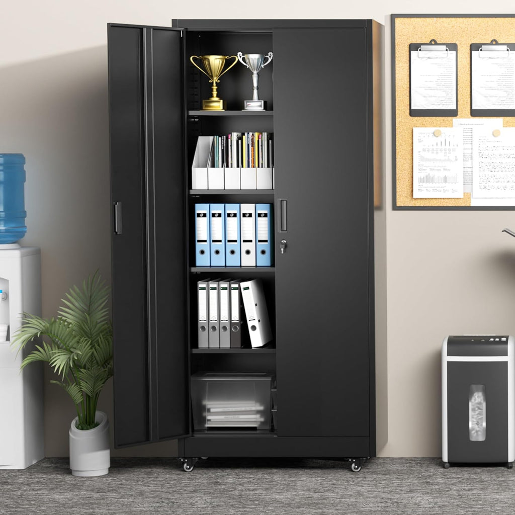 Greenvelly 73' Storage Cabinet with Wheels,Metal Rolling Garage Cabinet with Locking Doors and 4 Adjustable Shelves for Home,Kitchen,Office,Warehouse(32' W x 16' D)