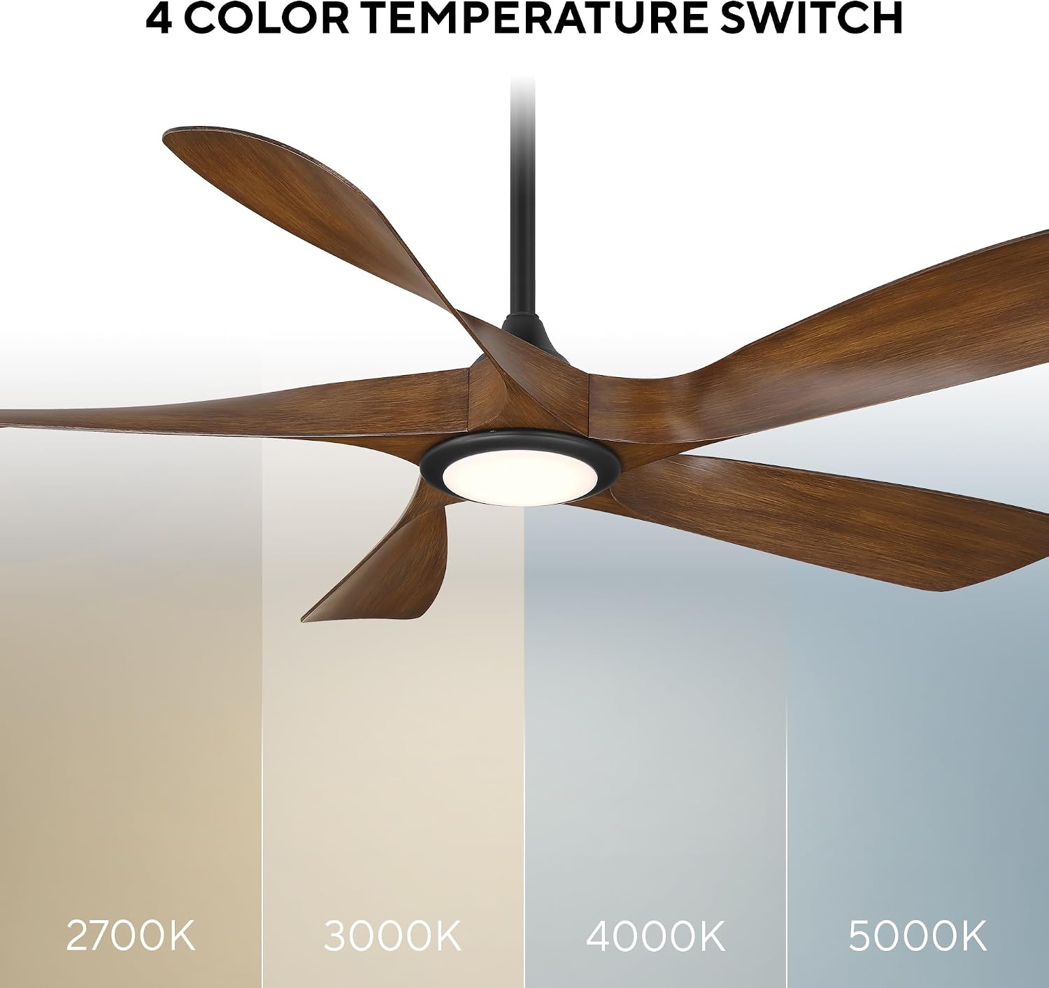 WAC Smart Fans Swirl Indoor and Outdoor 5-Blade Smart Home Ceiling Fan 54in Matte Black Distressed Koa CCT 2700-3000-4000-5000K LED Light Kit and Remote Control works with Alexa and iOS or Android App