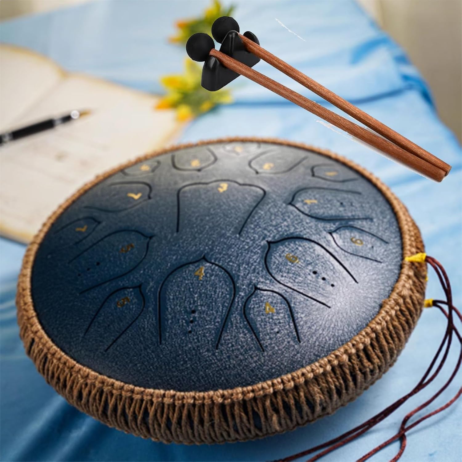 Steel Tongue Drum -13 Inch 15 Notes Steel Handpan Drum Instrument, F Major Hand Pan Percussion Instruments For Adults, Rubber Xylophone Mallet Percussion With Wood Handle(A)