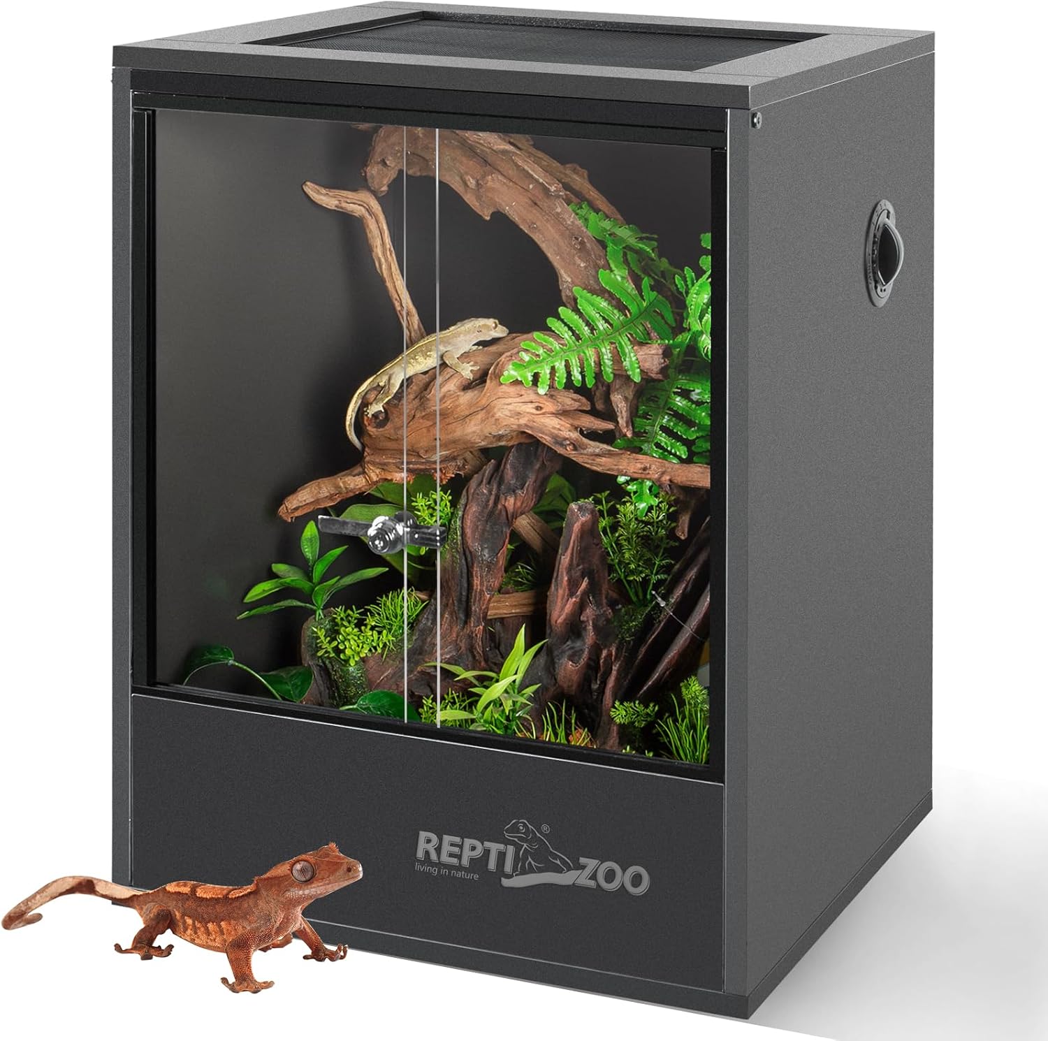 REPTI ZOO 30 Gallon PVC Tall Reptile Tank, 18x18x24 Reptile Terrarium for Frog Lizard Gecko Chameleon Snake, Tropical Rainforest Habitat Enclosure with Sliding Door & Top Screen Ventilation