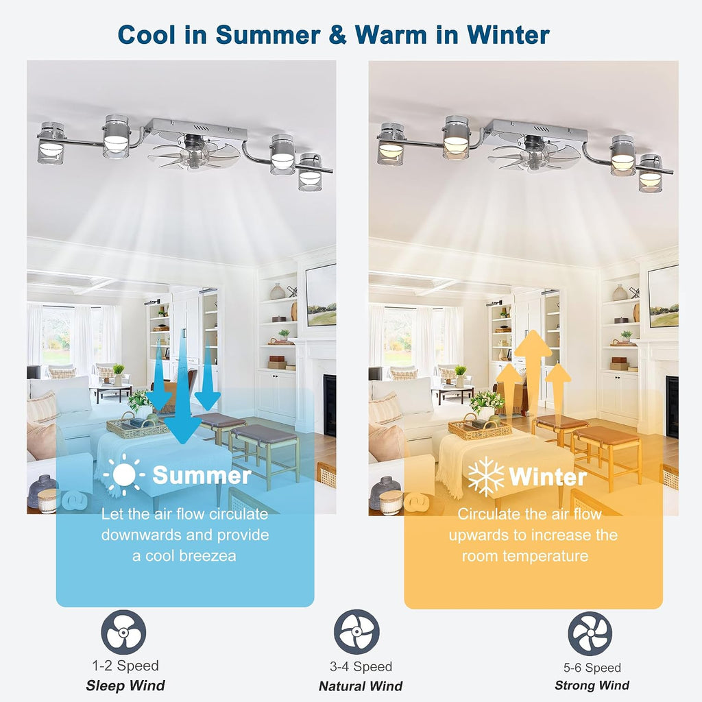 Qcyuui Ceiling Fans with Lights and Remote,39.4' Low Profile Ceiling Fan Dimmable Fandelier Ceiling Fan with Light 360° Rotatable Lightheads Modern Flush Mount LED Fan Light for Bedroom Kitchen
