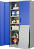 Metal Cabinet with 5 Adjustable Shelves,6 Tier Garage Storage Cabinet with Lock,Gray Blue Metal Storage Cabinet with Locking Doors,Steel Cabinets,71' Lockable Storage Cabinets for Home,Office,Garage