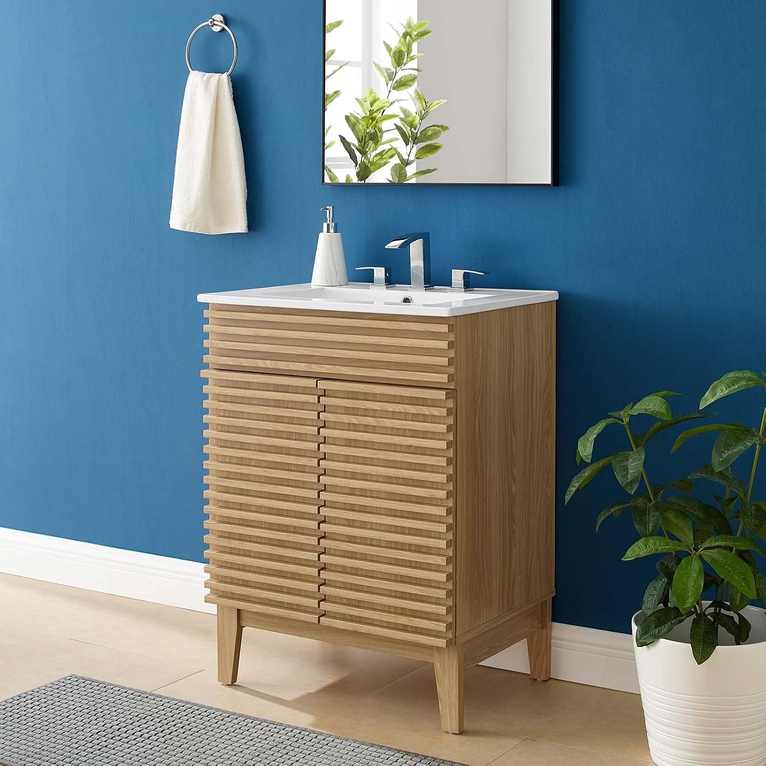 Sink Vanity Cabinet, Wood, Brown Oak White, Modern Contemporary, Hotel Bedroom Bathroom Master Suite