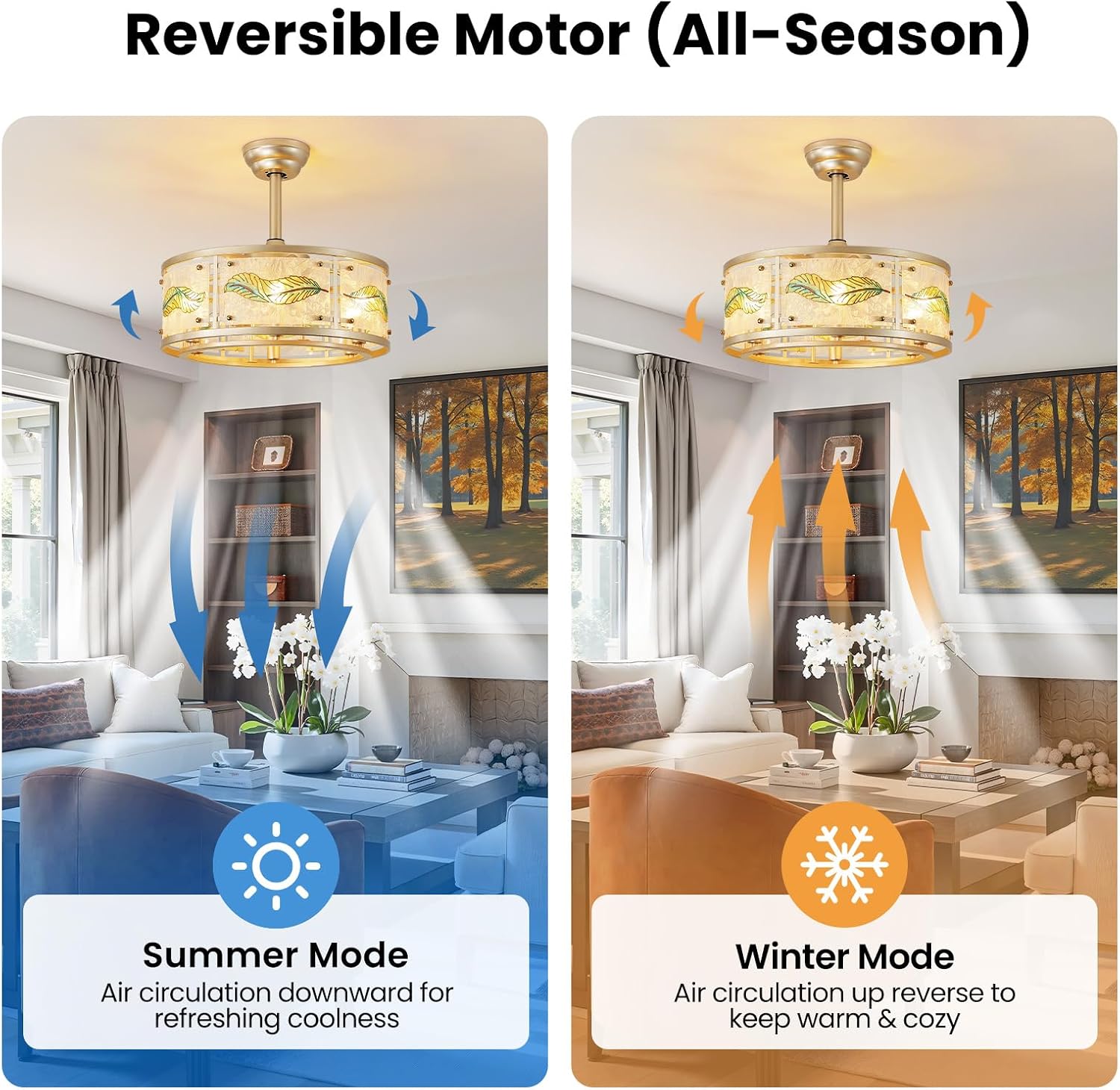 AIJIASI Gold Fandelier Ceiling Fans with Lights, 20' Caged Ceiling Fan with Light and Remote Control, Chandelier Ceiling Fan Low Profile with 6 Speeds for Bedroom, Living Room, Nursery