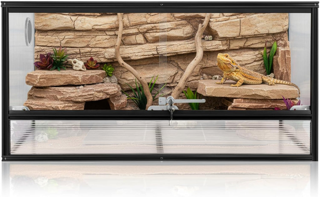 50 Gallon Bearded Dragon Tank, 36'x18'x18' (3x1.5x1.5 ft) Reptile Terrarium, Medium Reptile Enclosure with Aluminum Frame, Mesh Top, Lock Doors