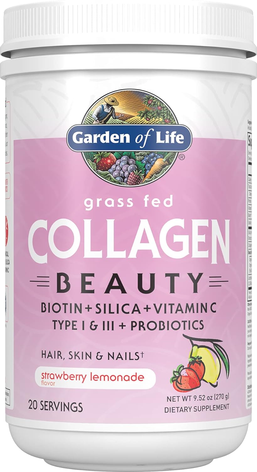 Garden of Life Grass Fed Collagen Beauty - Strawberry Lemonade, 20 Servings, Powder for Women Men Hair Skin Nails, Hydrolyzed Collagen Peptides Protein Powder Supplement (Pack of 6)