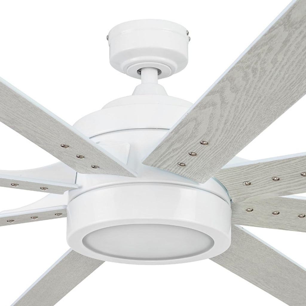Honeywell Ceiling Fans Xerxes Modern 62 Inch Ceiling Fan with Light, Remote Control Fan, LED Indoor Fan with 8 Blades, White and Gray Wash Blade Finish Options, White (51628-01)