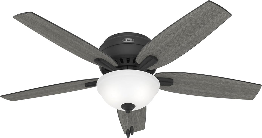 Hunter 52-Inch Ceiling Fan with Lights and Pull Chain - Matte Black, Reversible Blades, Indoor for Kitchen, Bedroom, Living Room (Renewed)
