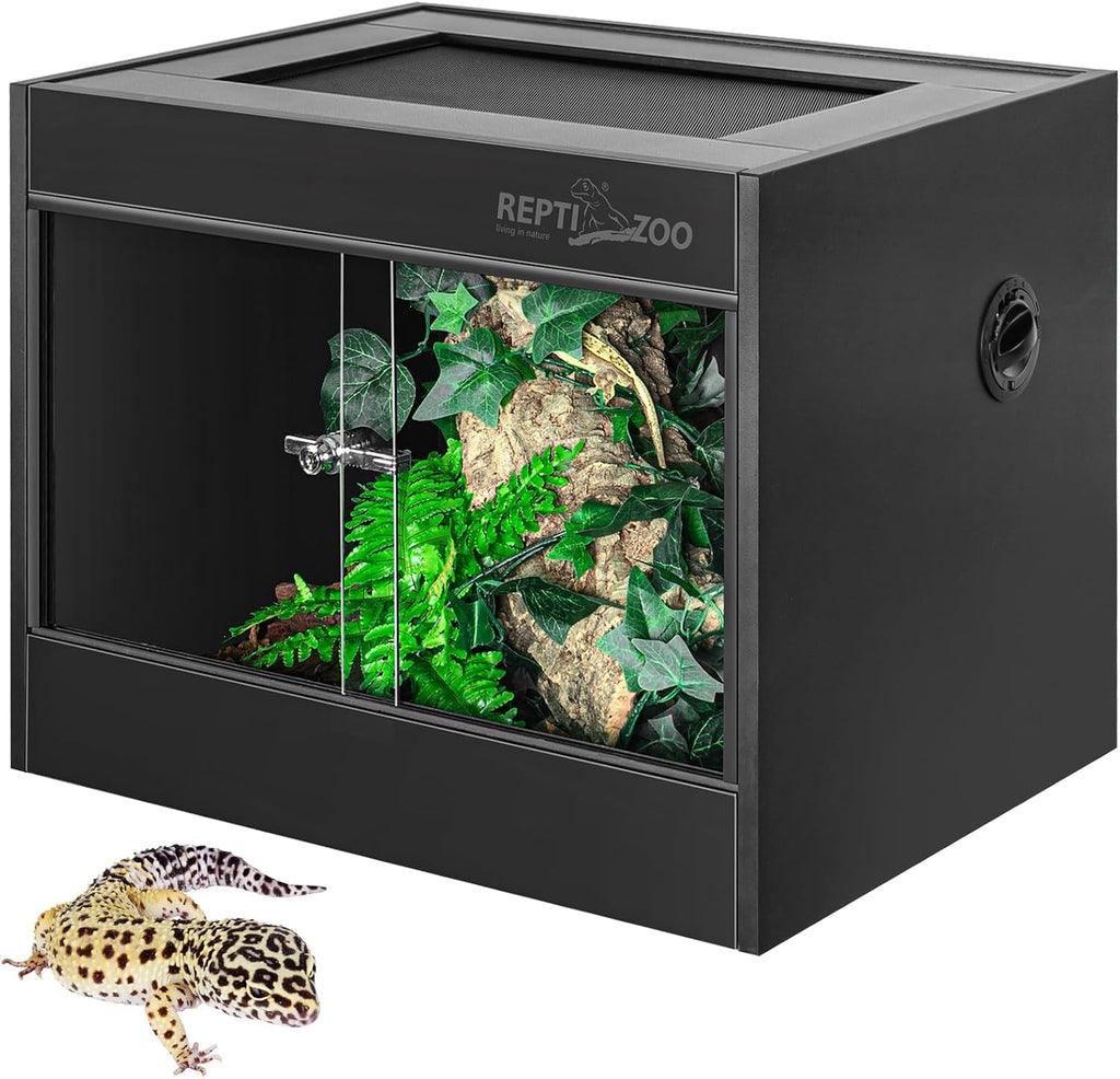 REPTI ZOO 34 Gallon PVC Reptile Terrarium, 24x18x18' Leopard Gecko Tanks with Glass Sliding Door & Top Screen Ventilation, Reptile Enclosure for Bearded Dragon Hermit Crab