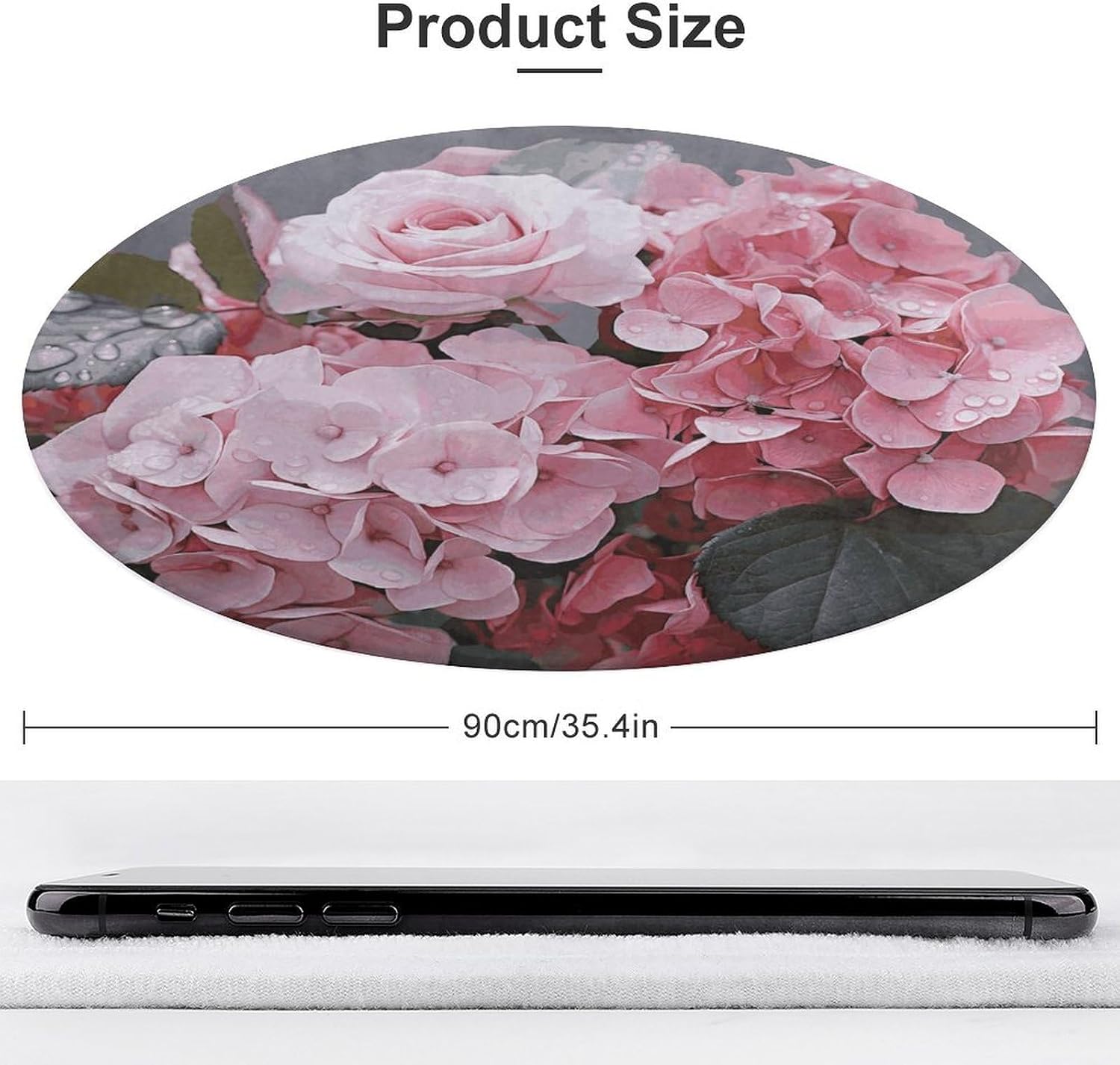 Pink Rose Hydrangea Coral Velvet Round Floor Mat Non-Slip Bath Rug Floor Covering for Bathroom Vanity Guest Suite & Vacation Home