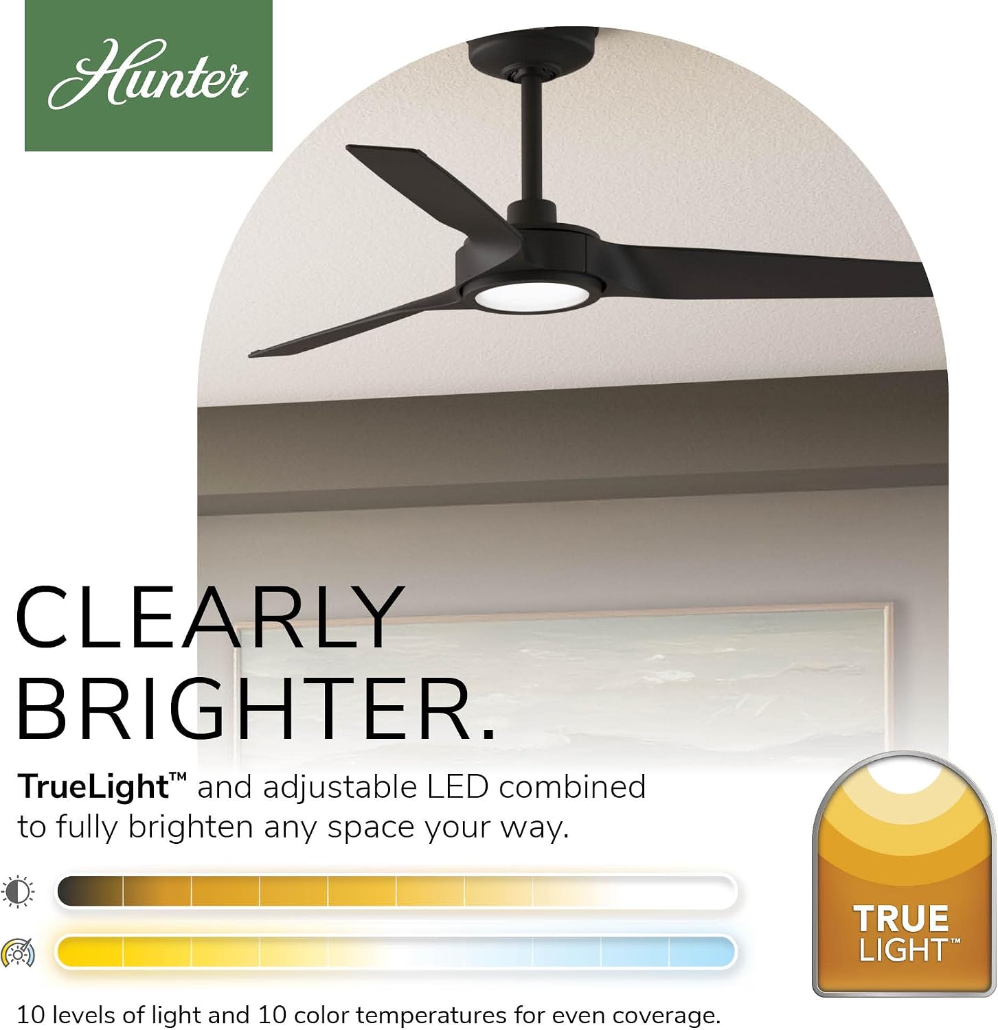 Hunter 44' ZenTech Outdoor Smart Ceiling Fan, LED Light, Remote, Black | ENERGY STAR certified with Apple, Google, Alexa support and covered outdoor use for small rooms, offices, or porches.