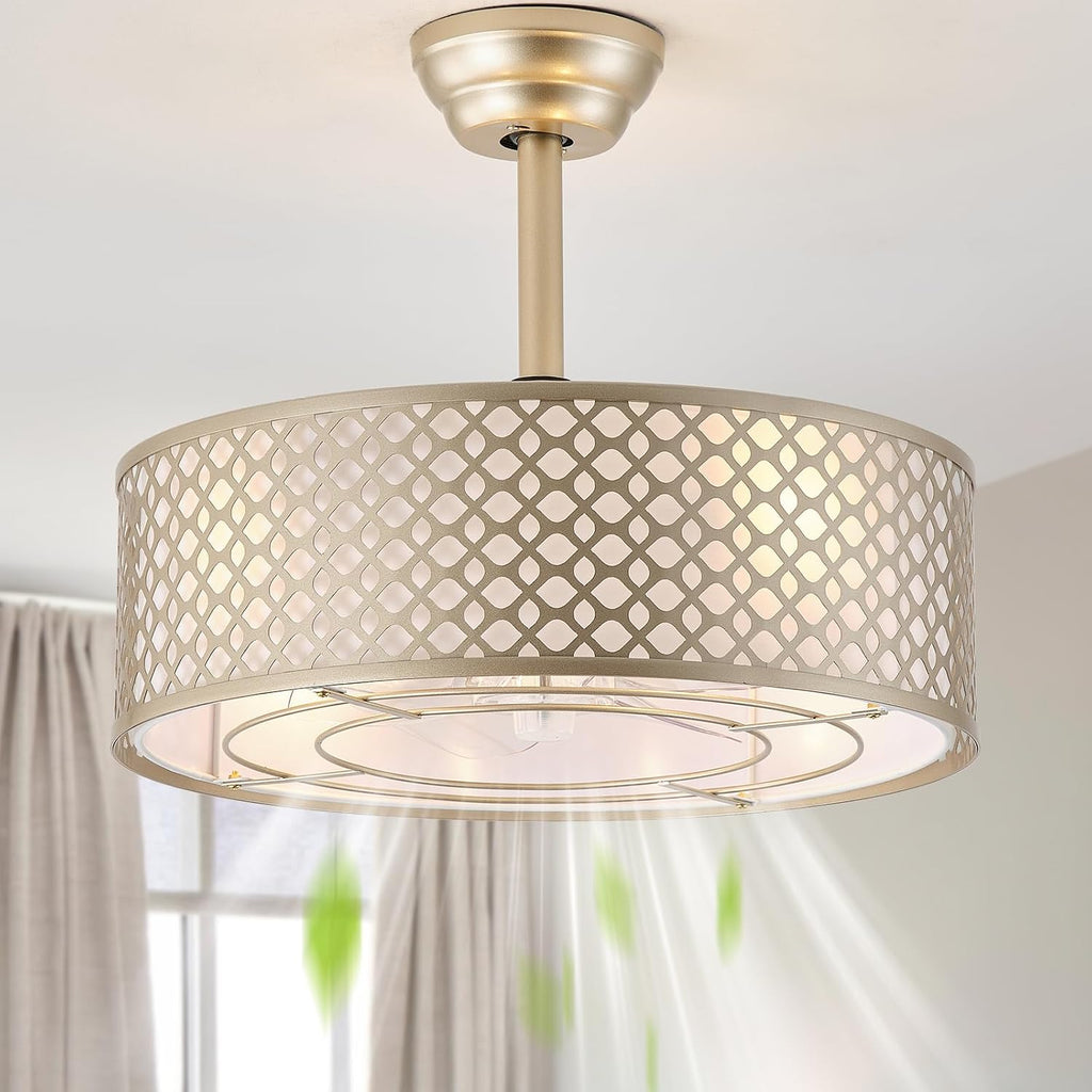 Gold Fandelier Ceiling Fan with Light, 20' Caged Boho Ceiling Fans with Lights and Remote, Mid Century with 6 Speeds for Bedroom, Living Room, Nursery