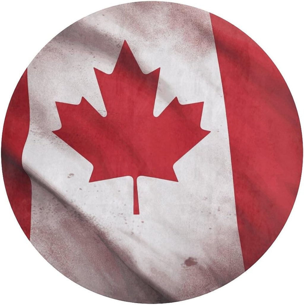 Canadian Flag Coral Velvet Round Floor Mat Non-Slip Bath Rug Floor Covering for Bathroom Vanity Guest Suite & Vacation Home