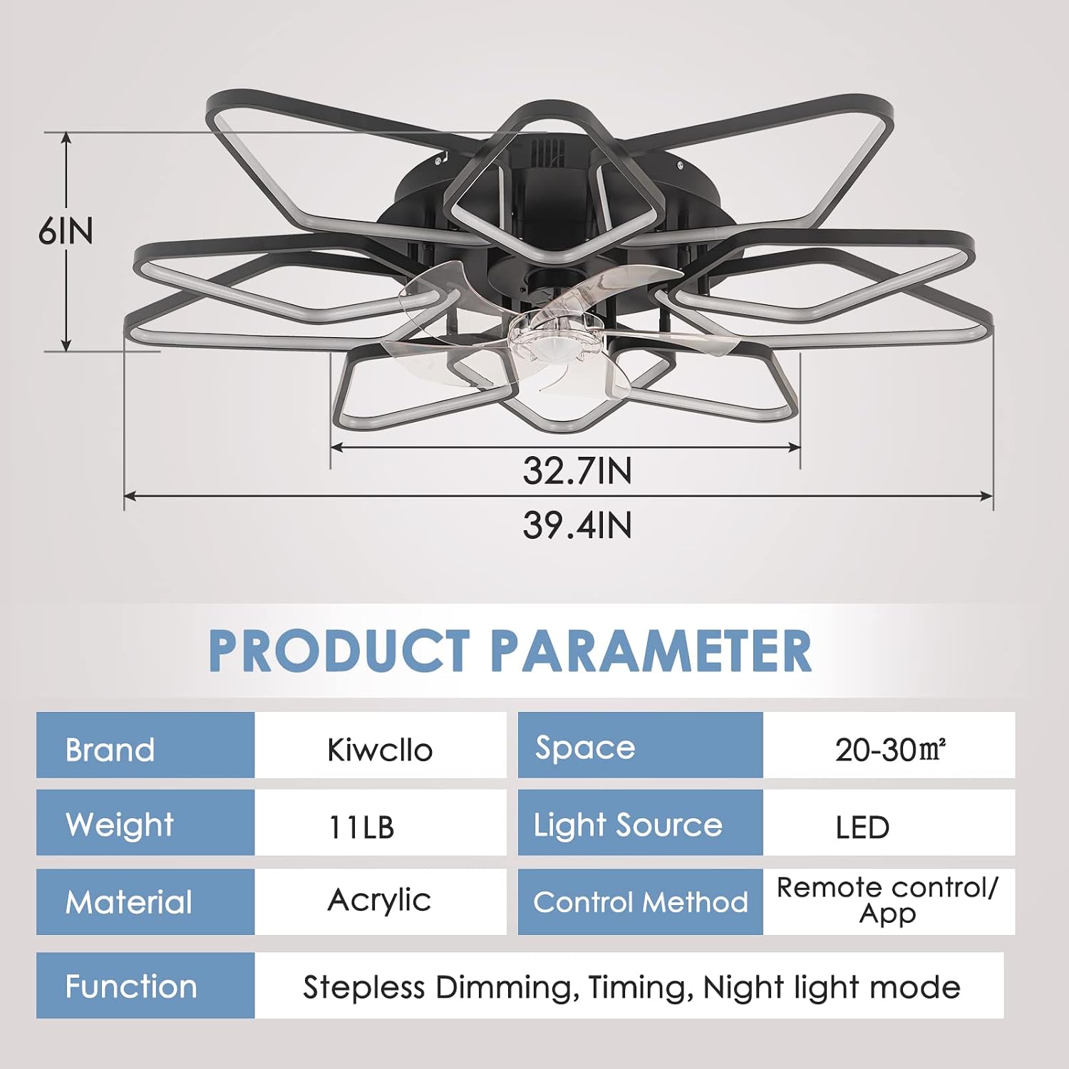 39'Ceiling Fan with Lights Remote APP Control,Modern Bladeless Ceiling Fan with Lights,Flush Mount Ceiling Fan with 6-Speed Reversible Blades,Low Profile Ceiling Fan for Bedroom Living Room (Black)…