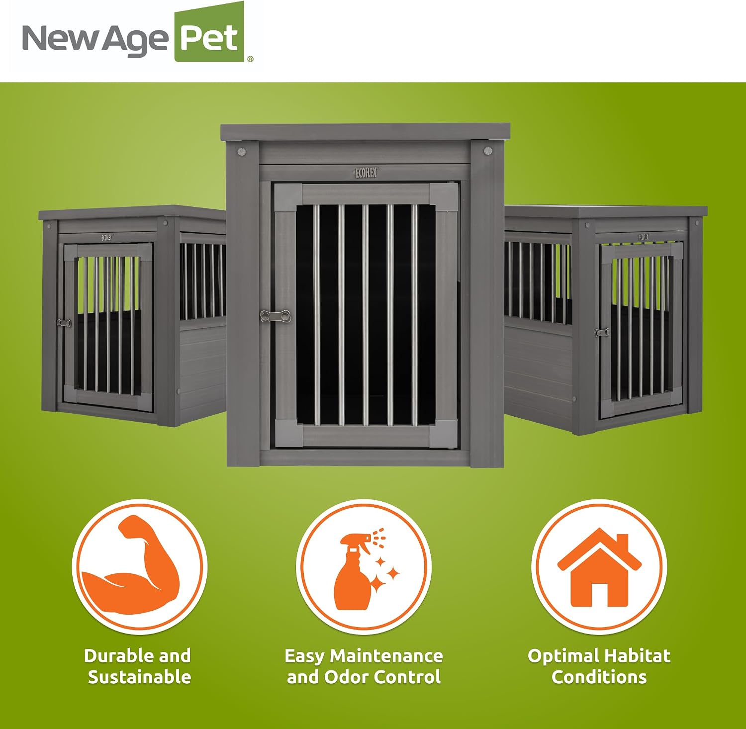 New Age Pet ECOFLEX InnPlace Dog Crate & End Table, Furniture-Style Indoor Kennel for Crate-Trained Dogs, Stainless Steel Spindles, 10-Year Warranty. 4 Colors, 4 Sizes