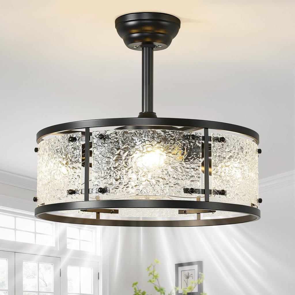 AIJIASI 20' Caged Ceiling Fans with Lights, Black Fandelier Ceiling Fan with Light Remote Control, Low Profile Mid Century Chandelier Ceiling Fan with 6 Speeds for Bedroom, Nursery, Living Room