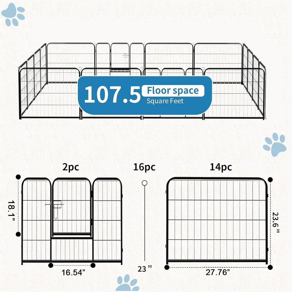 NEWBULIG Dog Playpen for Indoor 24 Inch 16 Panels - Portable Heavy Duty Metal Pet Exercise Pen with Door, Foldable Small Dog Puppy Playpen Fence for Outdoor RV, Camping, Yard, Garden