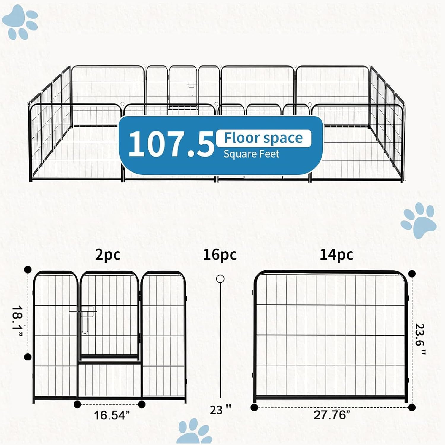 NEWBULIG Dog Playpen for Indoor 24 Inch 16 Panels - Portable Heavy Duty Metal Pet Exercise Pen with Door, Foldable Small Dog Puppy Playpen Fence for Outdoor RV, Camping, Yard, Garden