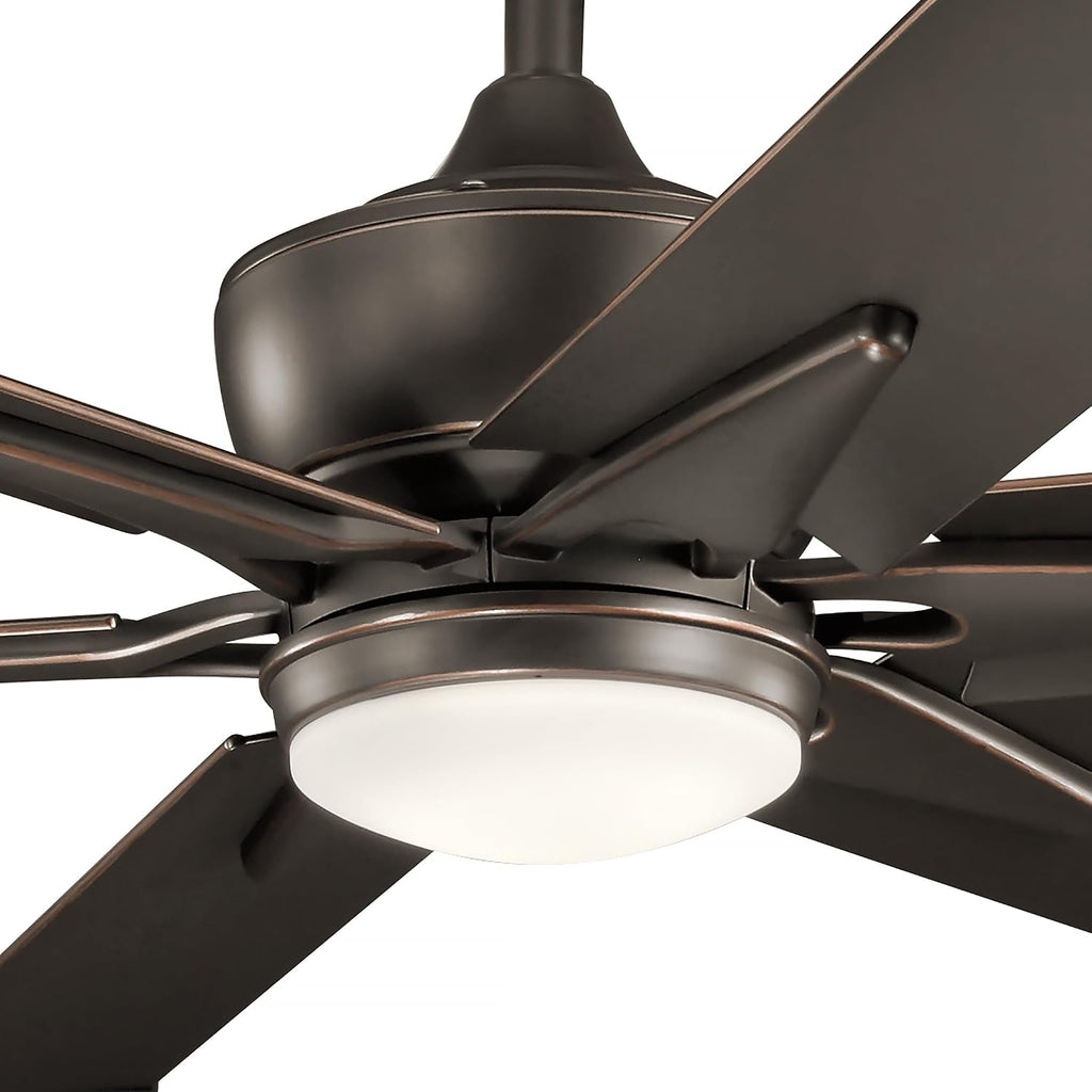 Kichler Szeplo II 60 in 6-Blade Outdoor Ceiling Fan with LED Light, DC Motor Wet Rated Patio Fan with Etched Cased Opal Glass in Old Bronze for Pergola Porch, 300300OZ