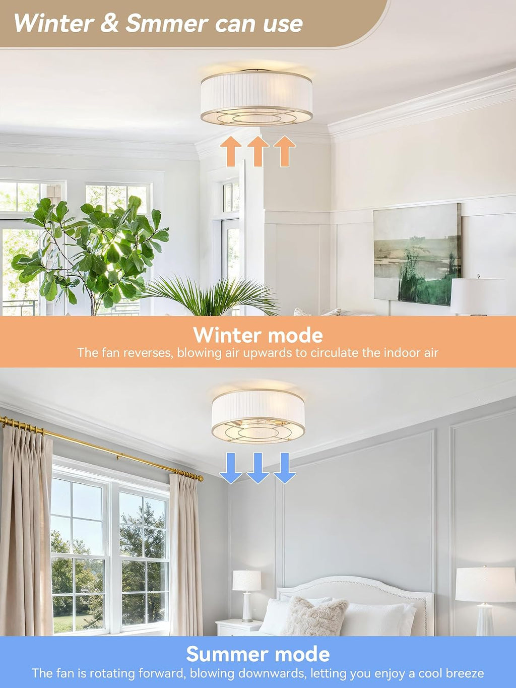 Boho Ceiling Fan with Light Flush Mount, 20' Gold Caged Ceiling Fan with Lights Remote Control, Bladeless Ceiling Fans 6 Speeds for Bedroom, Living Room, Nursery