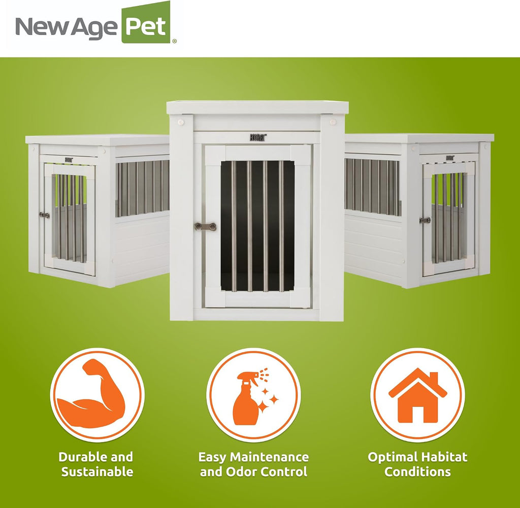 New Age Pet ECOFLEX InnPlace Dog Crate & End Table, Furniture-Style Indoor Kennel for Crate-Trained Dogs, Stainless Steel Spindles, 10-Year Warranty. 4 Colors, 4 Sizes