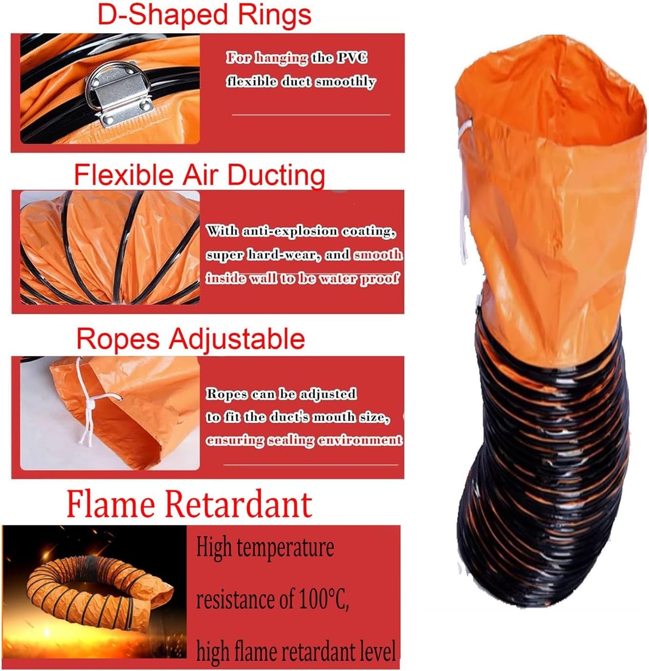 Dryer Vent Hose Length 2m - 10m/6.5ft - 33ft, PVC Nylon Cloth Flexible Duct with Clamps, Heavy-Duty Protection for HVAC Ventilation and Exhaust, Tight Space(200mm/8inch,L 5m(16.4ft))