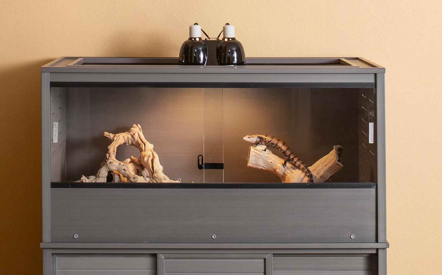 New Age Pet ECOFLEX Two Large Reptile Enclosures with Matching Stacker and Cabinet Stand Set in Grey