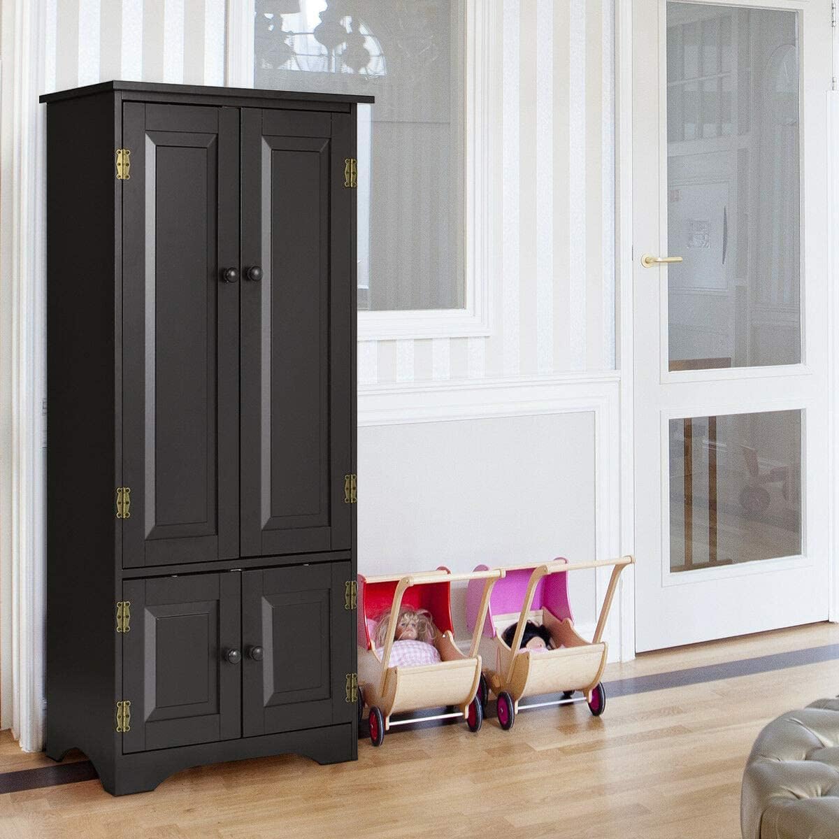 Giantex Accent Floor Storage Cabinet Adjustable Shelves Antique 2-Door Low Floor Cabinet Pantry 24' Lx13 Wx49 H (Black)