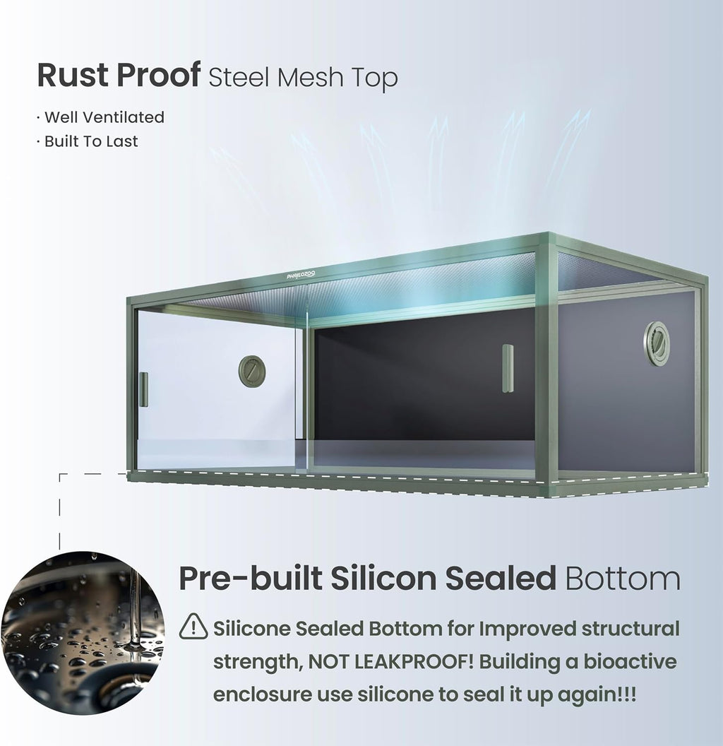 Phailozoo Stackable Reptile Enclosure, 85 Gallon Reptile Tank for Bearded Dragon, Snake, Ball Python, Colorful Aluminum Frame & Front Opening Tempered Glass Door with Handles for Easy Maintenance