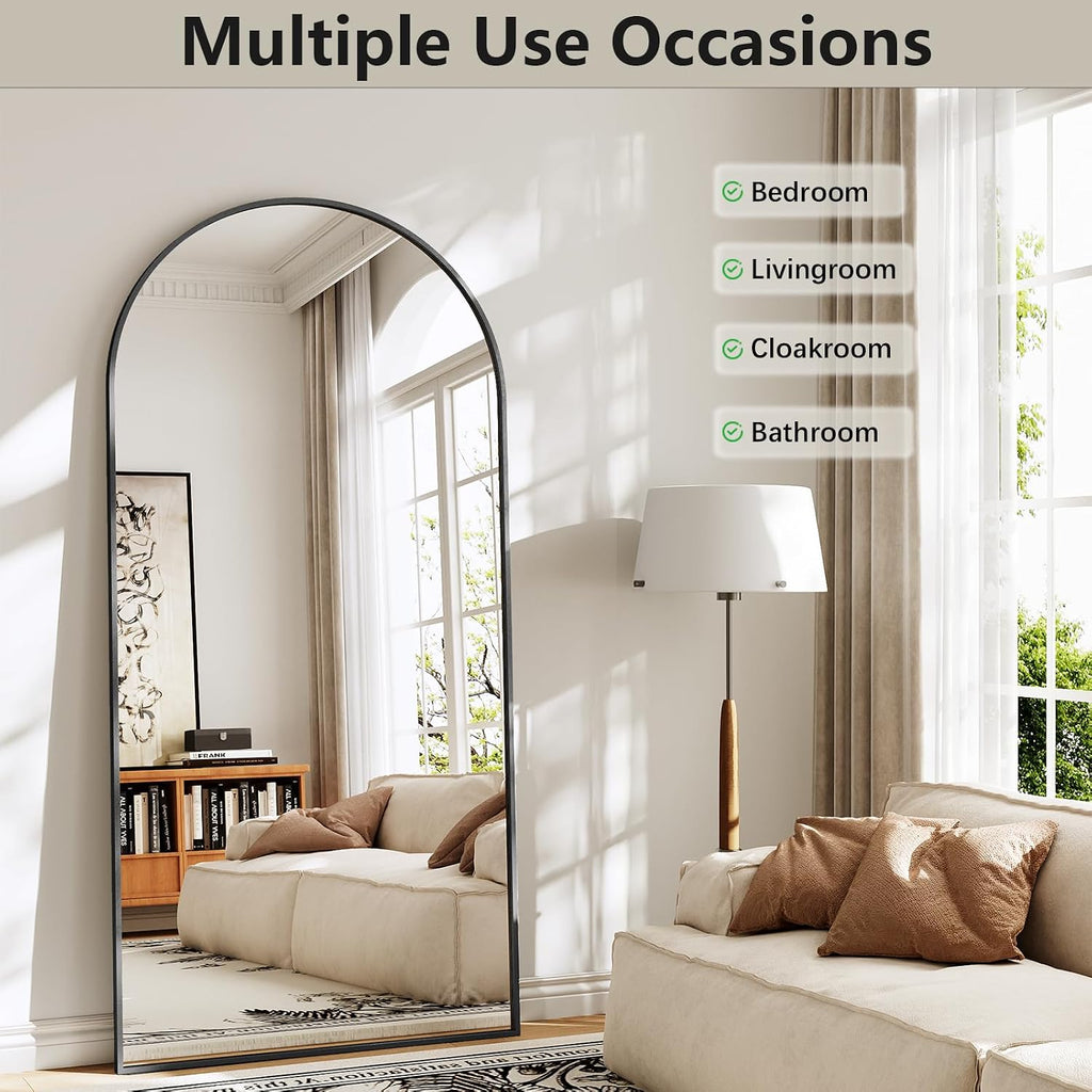 Large Full Length Mirror, 30'x71' Arched Floor Mirror Full Length with Stand, Room Decor Big Full Body Mirror with HD Tempered Glass Aluminum Frame for Bedroom Living Room, Black