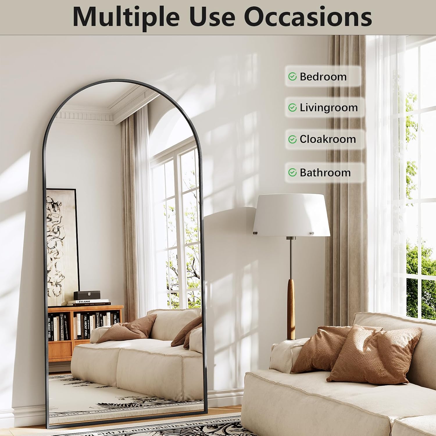 Large Full Length Mirror, 30'x71' Arched Floor Mirror Full Length with Stand, Room Decor Big Full Body Mirror with HD Tempered Glass Aluminum Frame for Bedroom Living Room, Black