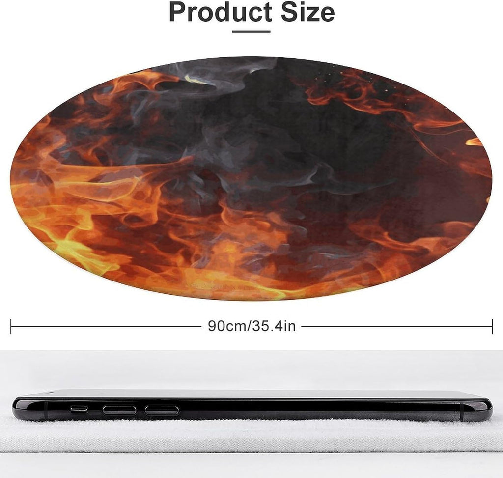 Fire Flame Smoke Coral Velvet Round Floor Mat Non-Slip Bath Rug Floor Covering for Bathroom Vanity Guest Suite & Vacation Home