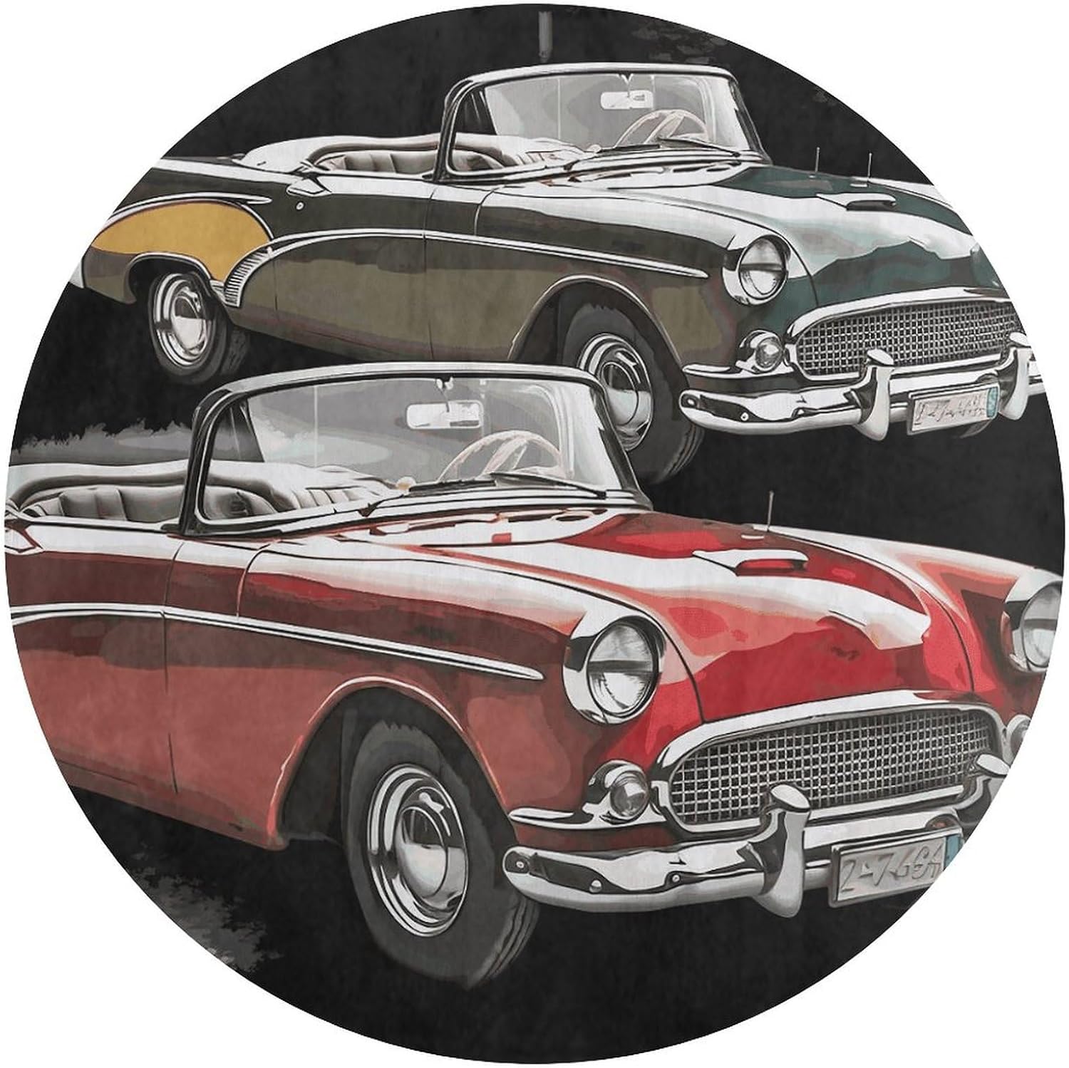 Classic Car Roadsters Old Fashioned Coral Velvet Round Floor Mat Non-Slip Bath Rug Floor Covering for Bathroom Vanity Guest Suite & Vacation Home