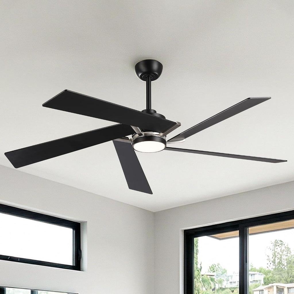 60 Inch Ceiling Fans with Lights and Remote, Modern Black Ceiling Fan with Reversible DC Motor, Dimmable LED, Memory Function & Timer, Quiet Outdoor Ceiling Fans for Patios Living Room Bedroom