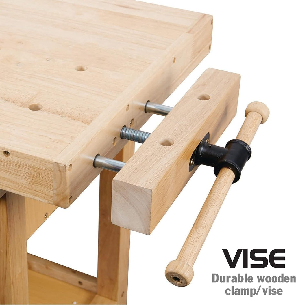 Olympia Tools 64.5' Rubber Hardwood Workbench with 4-Drawers & Clamp, 450 lb Capacity – Heavy-Duty Woodworking Storage, Tools Organizer, and Craftsman Standing Station Table for Workshop